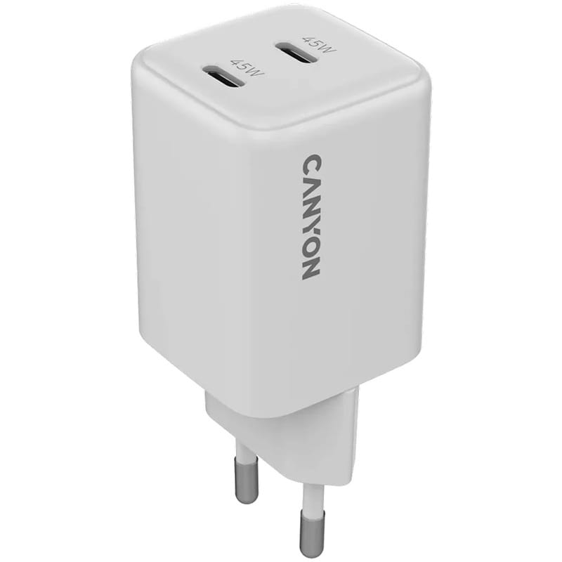 Мережевий зарядний пристрій Canyon CU45CC GaN (2USB, 1.2A) PD White (CNS-CUW45CC)