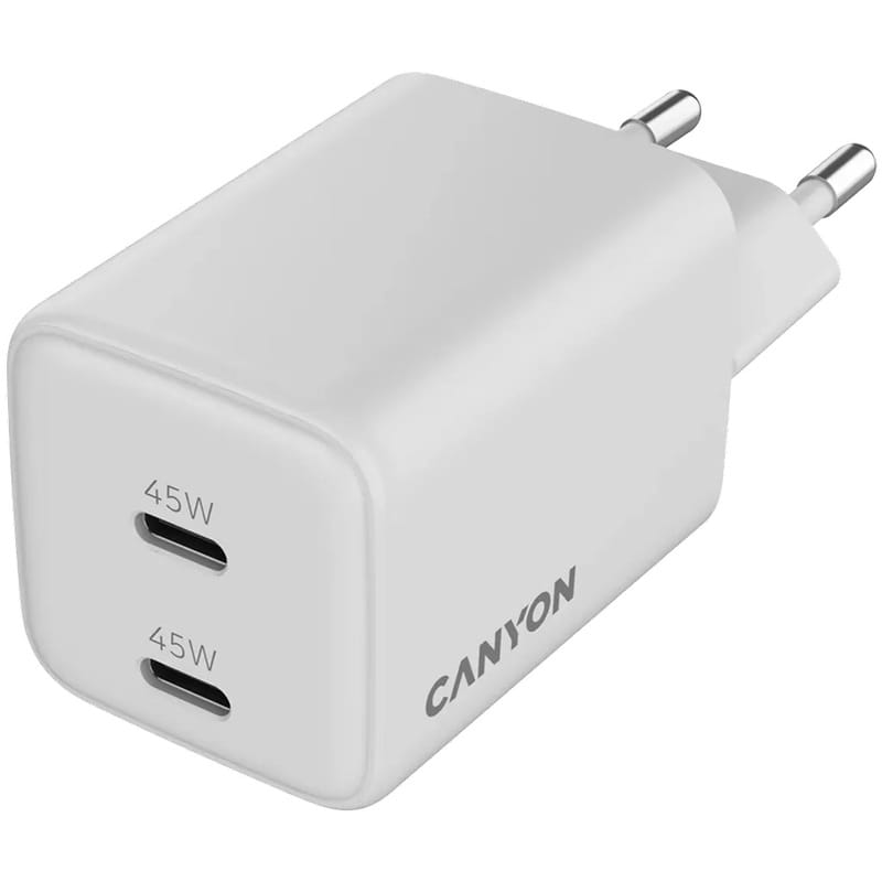 Мережевий зарядний пристрій Canyon CU45CC GaN (2USB, 1.2A) PD White (CNS-CUW45CC)