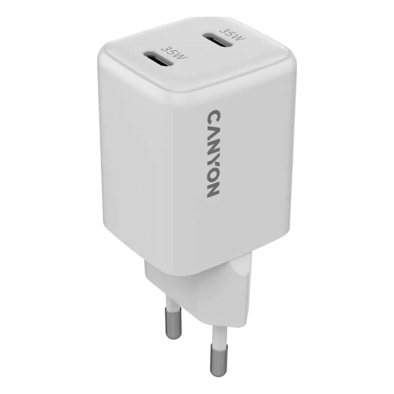 Мережевий зарядний пристрій Canyon CU35CC GaN (2USB, 1A) PD White (CNS-CUW35CC)