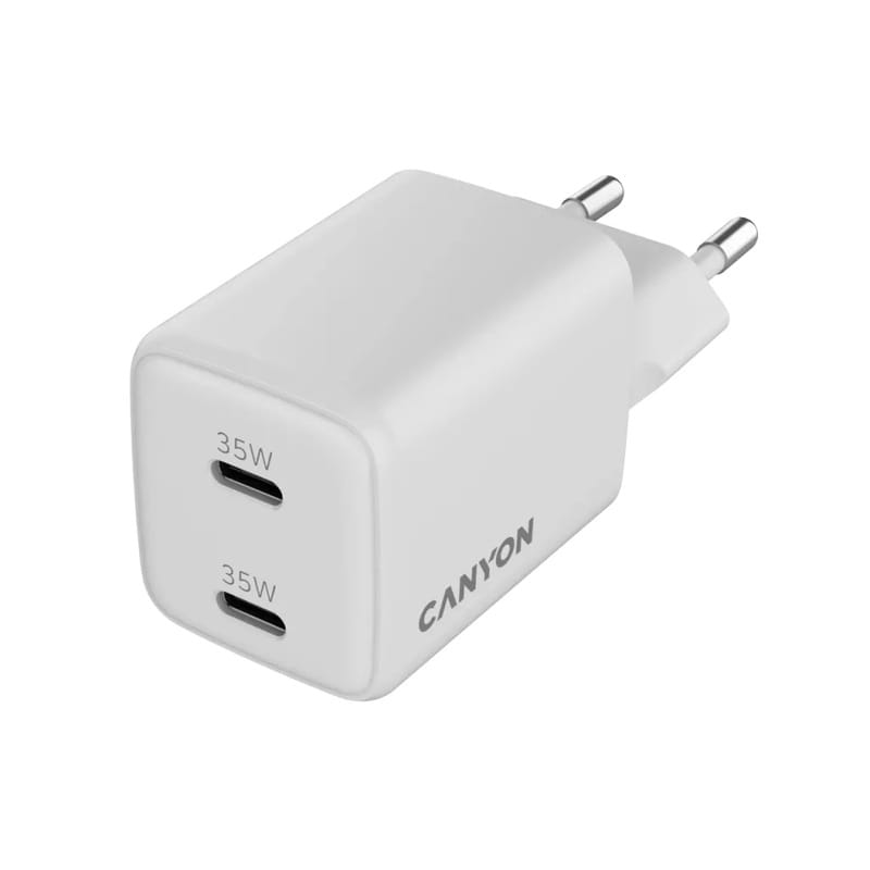 Сетевое зарядное устройство Canyon CU35CC GaN (2USB, 1A) PD White (CNS-CUW35CC)