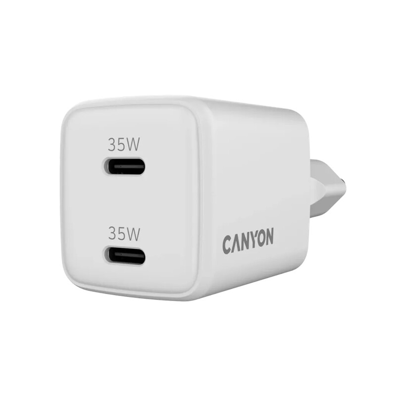 Мережевий зарядний пристрій Canyon CU35CC GaN (2USB, 1A) PD White (CNS-CUW35CC)