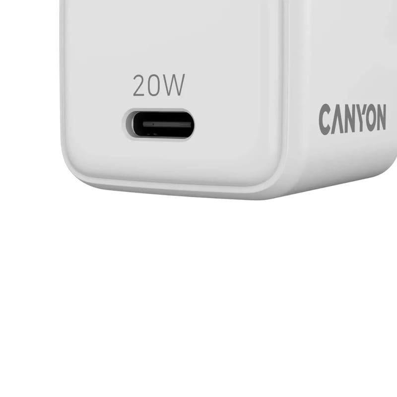 Мережевий зарядний пристрій Canyon CU20C GaN (1USB, 0.6A) PD White (CNS-CUW20C)