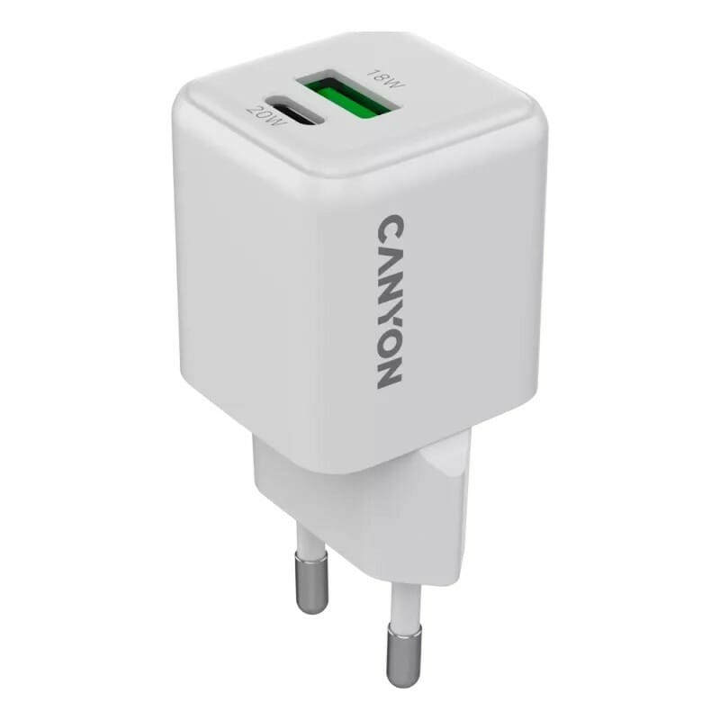 Мережевий зарядний пристрій Canyon CU20AC GaN (2USB, 0.6A) PD, QC 4.0 White (CNS-CUW20AC)