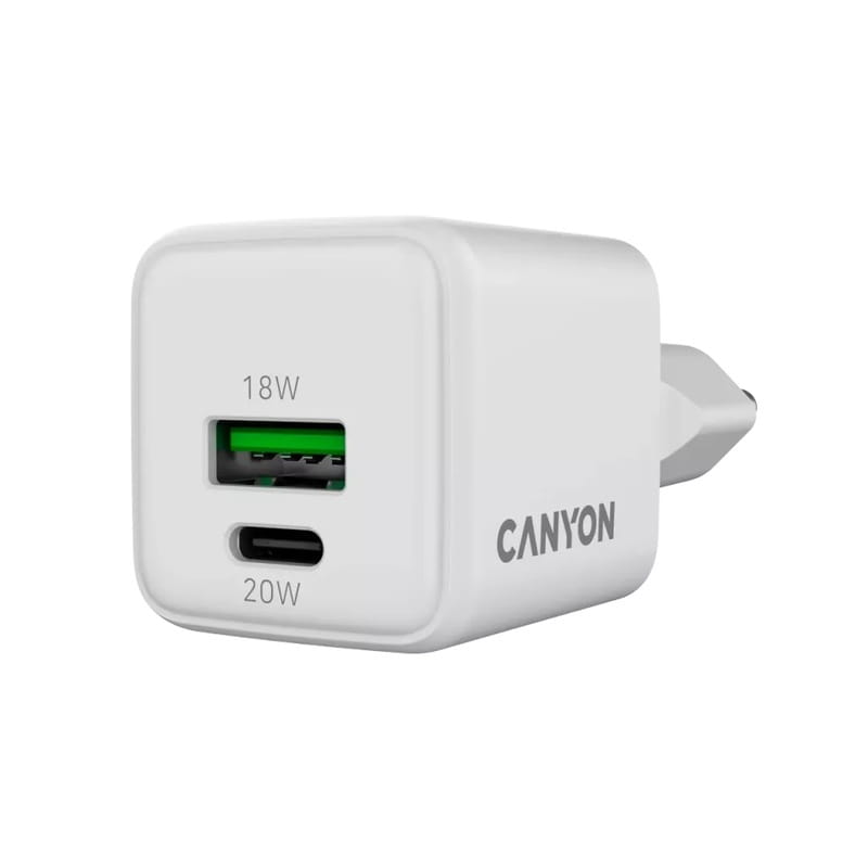 Мережевий зарядний пристрій Canyon CU20AC GaN (2USB, 0.6A) PD, QC 4.0 White (CNS-CUW20AC)