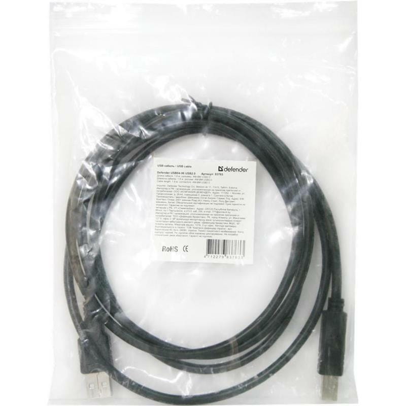 Кабель Defender USB04-06 USB2.0 AM-BM, 1.8м (83763), чорний