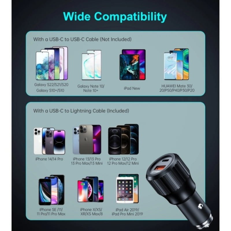 Автомобильное зарядное устройство Choetech (1USB Type C 45W; 1USB 18W) PD3.0 QC3.0 Black (TC0010-BK)