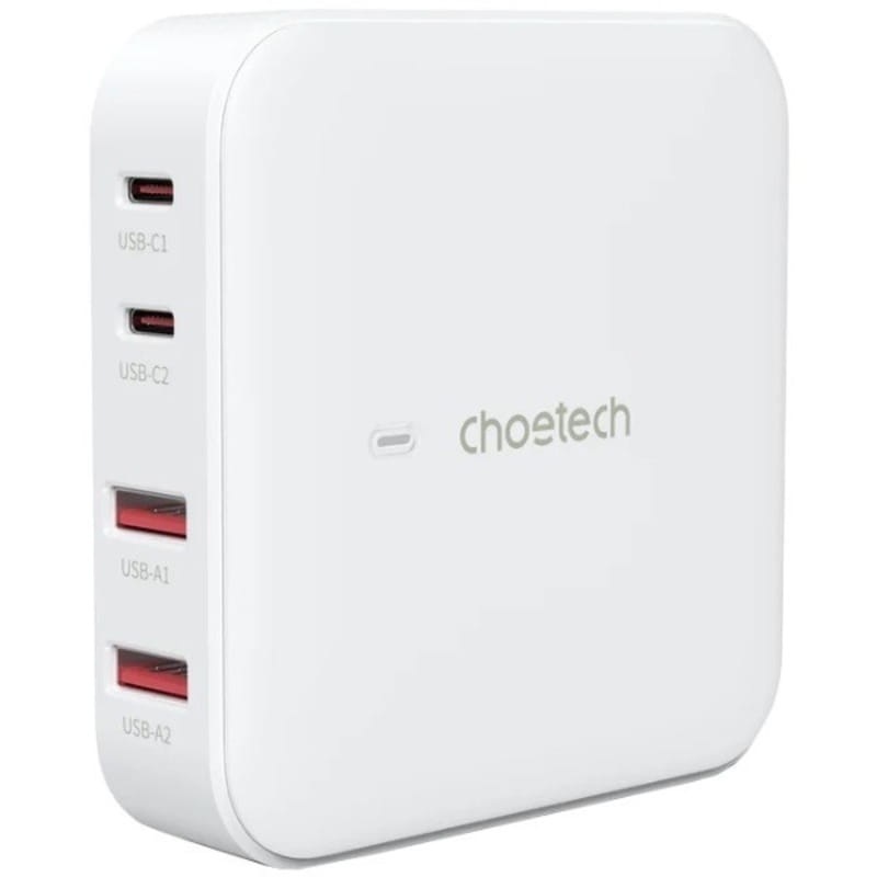 Мережевий зарядний пристрій Choetech GaN (2хUSB-C+2хUSB-A) 100W PD 3.0 QC 3.0 White (PD8008-EU-WH)