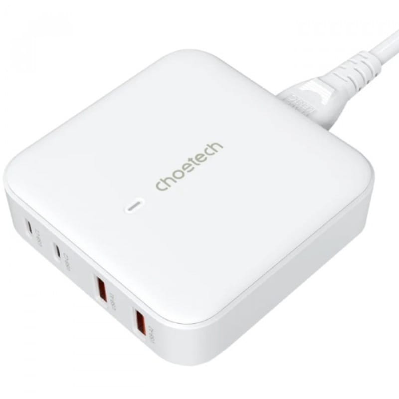 Мережевий зарядний пристрій Choetech GaN (2хUSB-C+2хUSB-A) 100W PD 3.0 QC 3.0 White (PD8008-EU-WH)