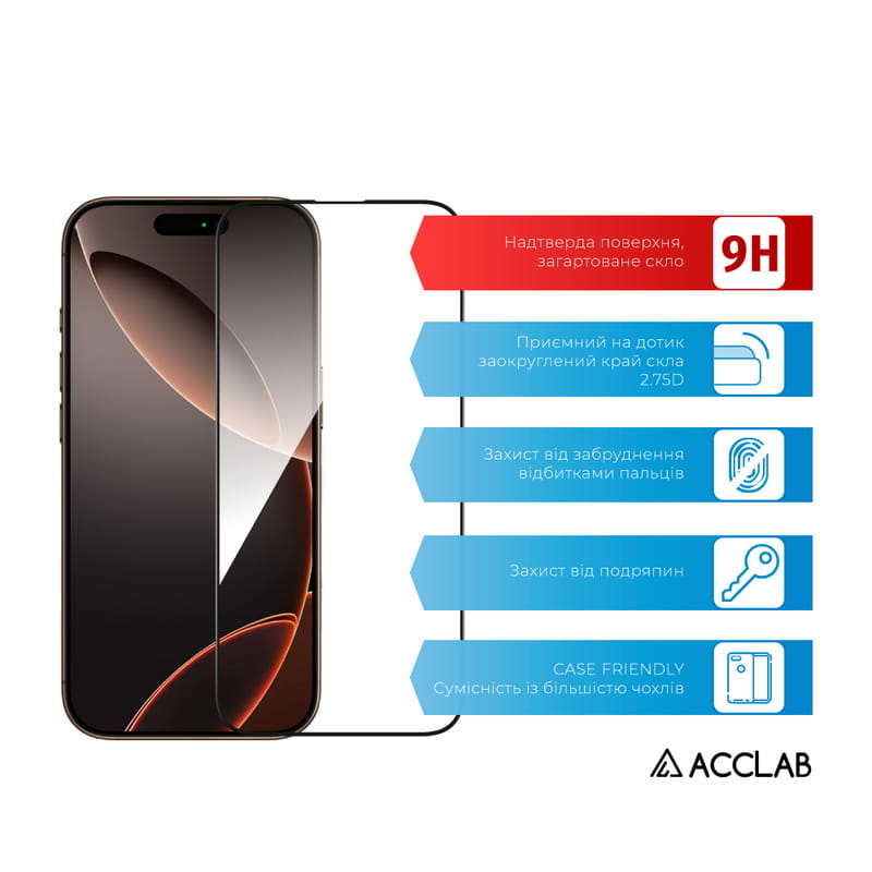 Захисне скло ACCLAB Full Glue для Apple iPhone 16 Pro Black (1283126593277)