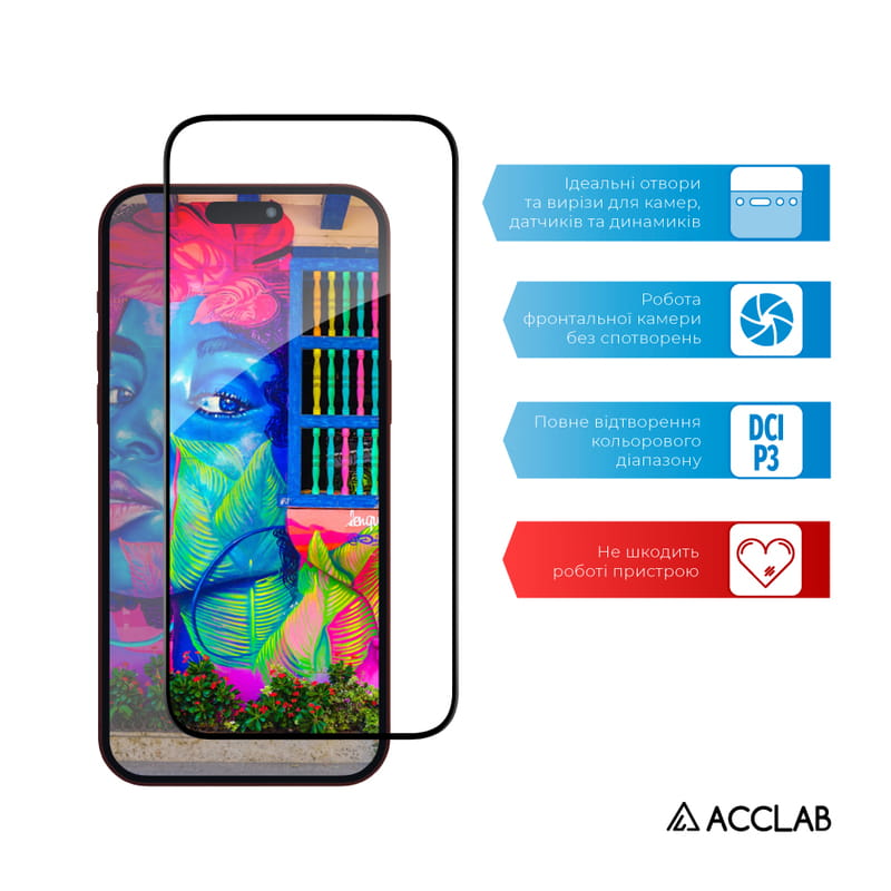 Защитное стекло ACCLAB Full Glue для Apple iPhone 15 Pro Black (1283126575389)