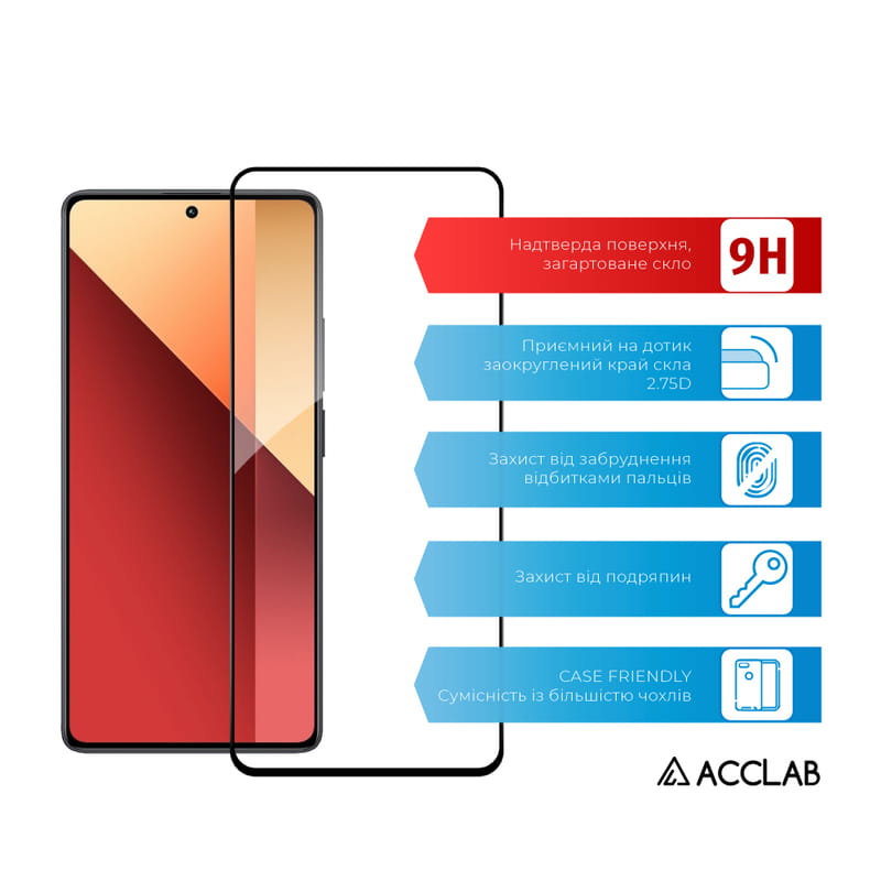 Защитное стекло ACCLAB Full Glue для Xiaomi Redmi Note 13 Pro 4G Black (1283126583780)
