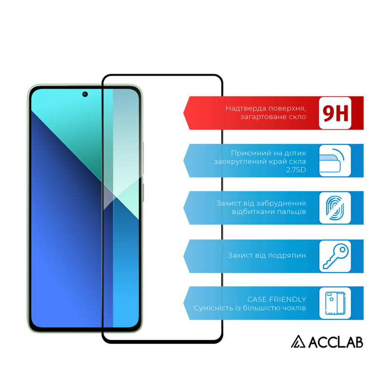 Защитное стекло ACCLAB Full Glue для Xiaomi Redmi Note 13 4G Black (1283126583704)