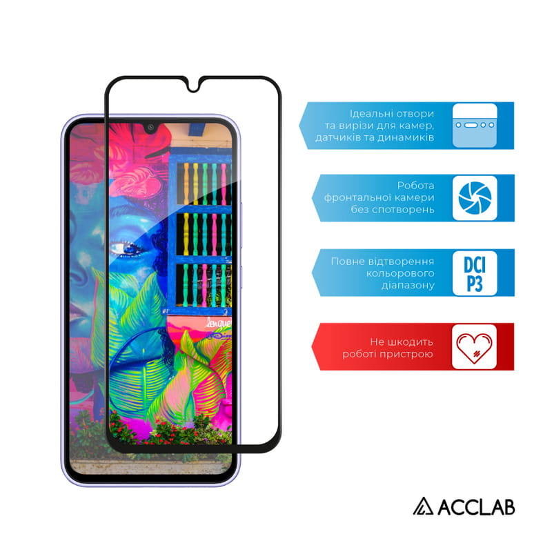Защитное стекло ACCLAB Full Glue для Samsung Galaxy A34 5G SM-A346 Black (1283126559808)