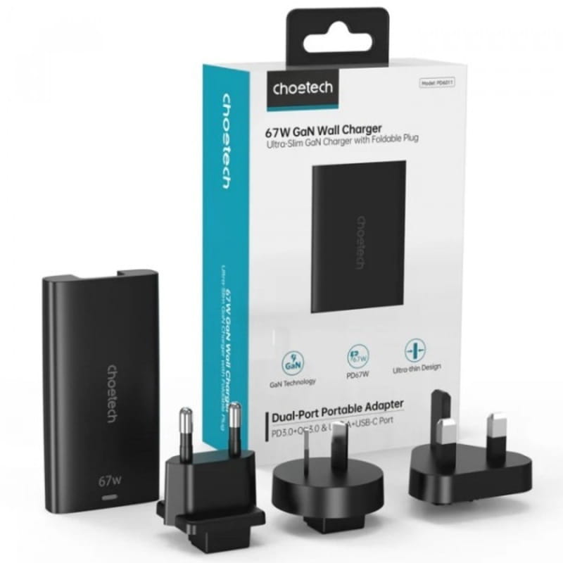 Мережевий зарядний пристрій Choetech (USB-C+USB-A) Black (PD6011-EU-BK)