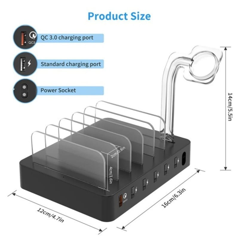 Сетевое зарядное устройство Choetech Charing Station (6хUSB-A) 2xMicroUSB, 2xLighting, 2xUCB-C Black (Q3008-EU-BK)