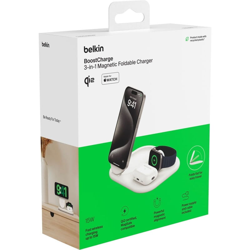 Безпровідний зарядний пристрій Belkin 3in1 Magnetic Foldable White (WIZ029VFWH)