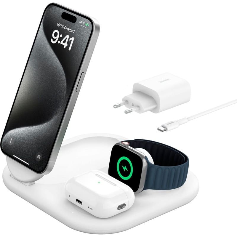 Безпровідний зарядний пристрій Belkin 3in1 Magnetic Foldable White (WIZ029VFWH)