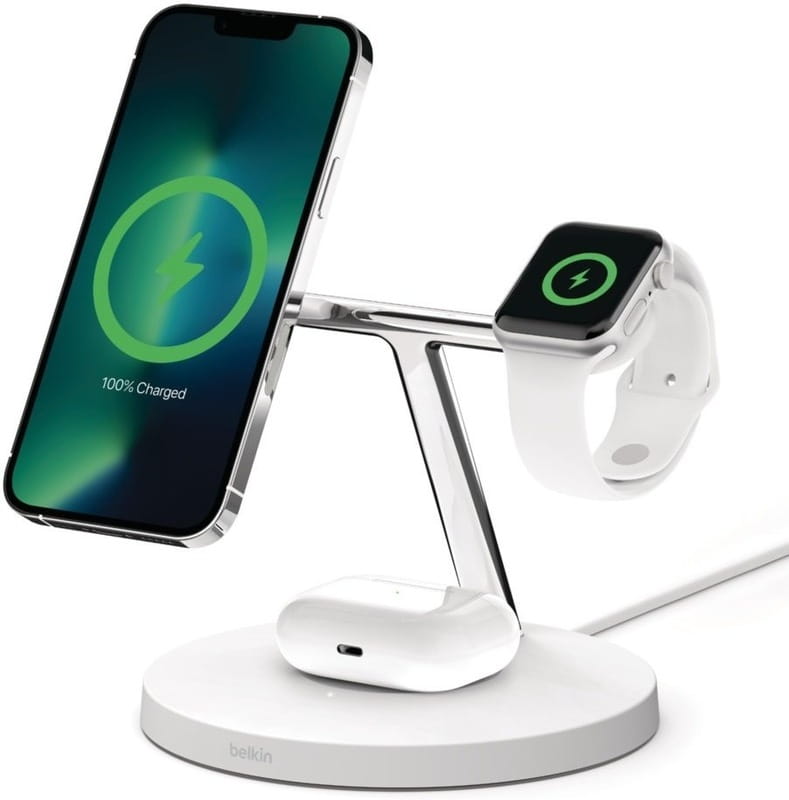 Бездротовий зарядний пристрій Belkin MagSafe iPhone 3in1 Wireless Charger White (WIZ017VFWH)