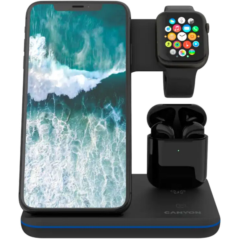 Беспроводное зарядное устройство Canyon WS-302 15W 3in1 Black (CNS-WCS302B)
