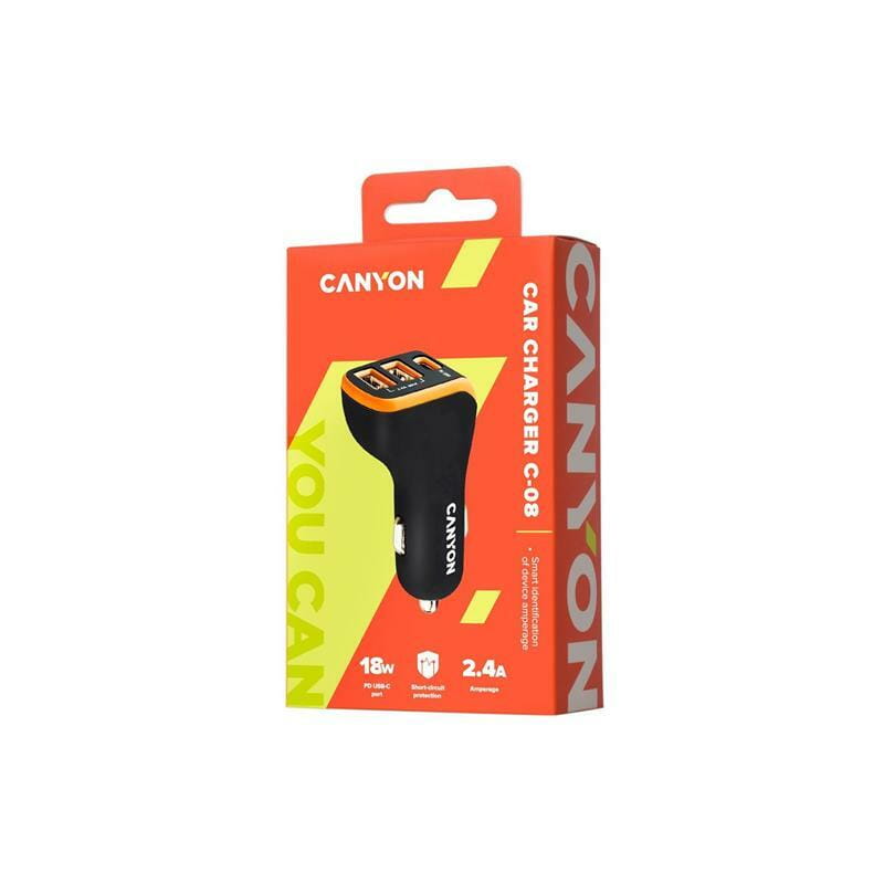 Автомобильний зарядний пристрій Canyon C-08 (3USB, 2.4A) Black Orange (CNE-CCA08BO)