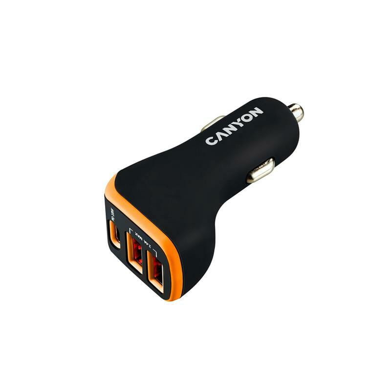 Автомобильний зарядний пристрій Canyon C-08 (3USB, 2.4A) Black Orange (CNE-CCA08BO)