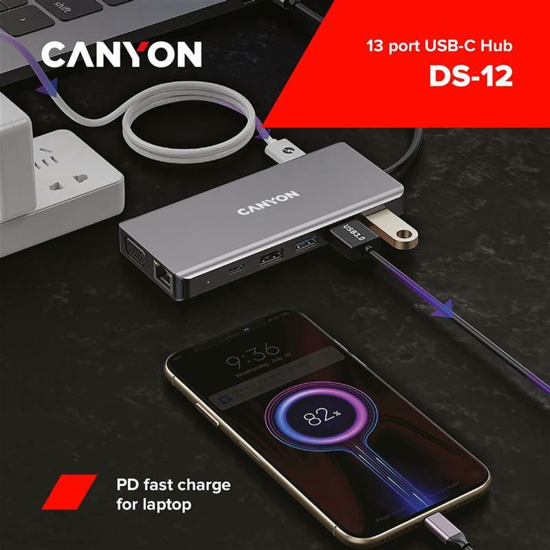 Док-станція Canyon DS-12 13in1 Dark Grey (CNS-TDS12)