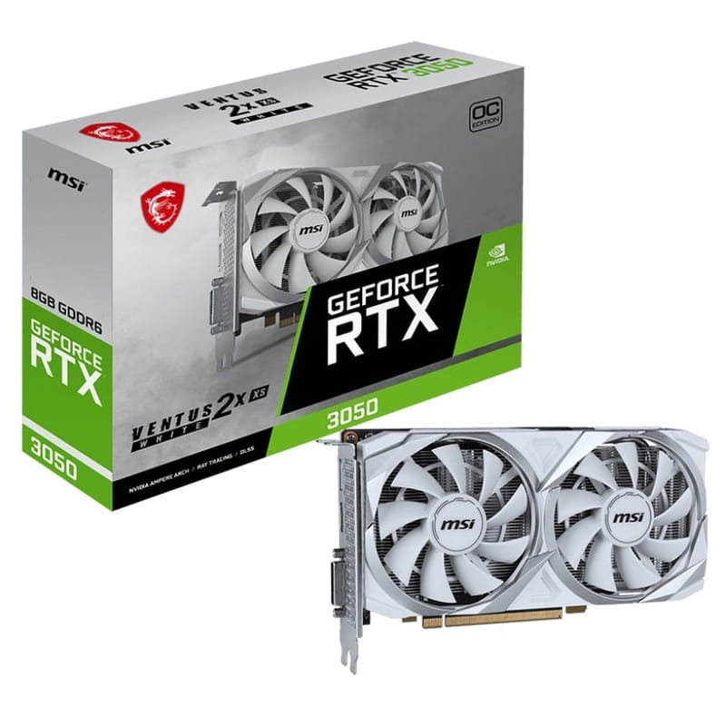 Видеокарта GF RTX 3050 8GB GDDR6 Ventus 2X XS White OC MSI (GeForce RTX 3050 VENTUS 2X XS WHITE 8G OC)