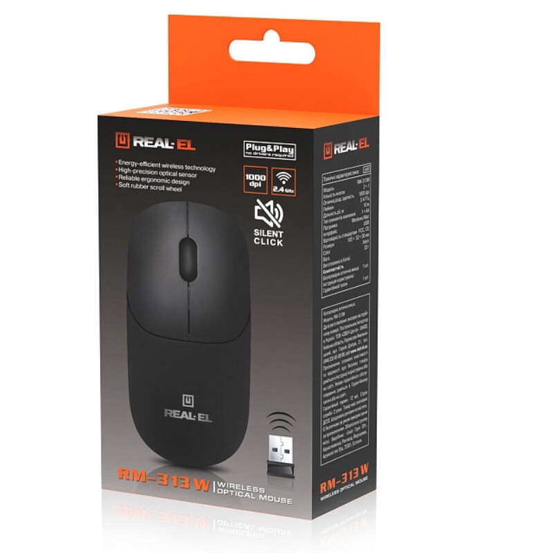 Мышь беспроводная REAL-EL RM-313 W Black