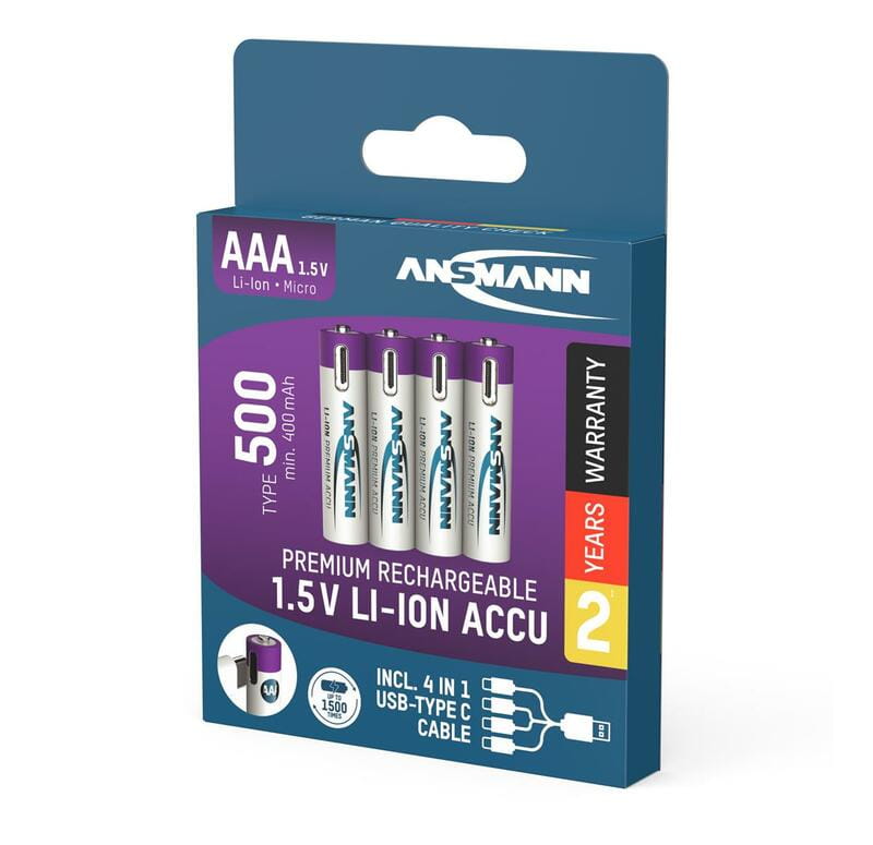 Аккумуляторы Ansmann AAA/HR03 Li-Ion 500 mAh BL 4 шт