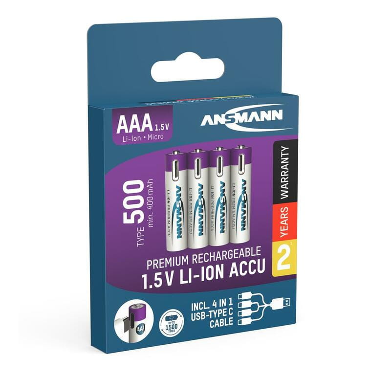 Аккумуляторы Ansmann AAA/HR03 Li-Ion 500 mAh BL 4 шт