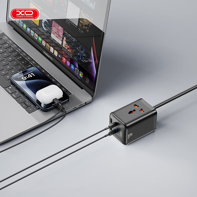 Сетевой фильтр XO (WL24.black) 2 розетки, 2 х USB, 2 x USB-C, 1.5 м, Black