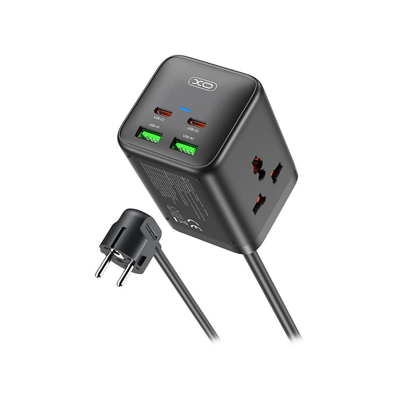 Мережевий фільтр XO (WL24.black) 2 розетки, 2 х USB, 2 x USB-C, 1.5 м, Black