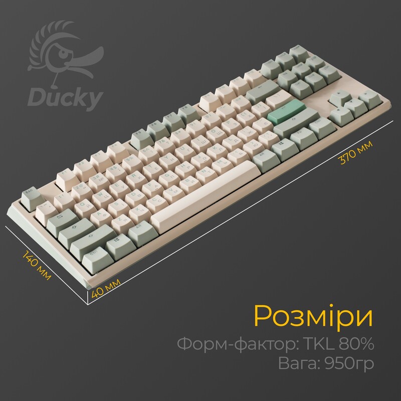 Клавіатура Ducky One 3 TKL Cherry MX Red UA USB Matcha Cream (DKON2187-RUAPXМAEGGC1)
