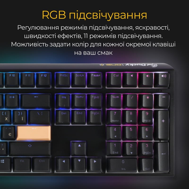 Клавіатура Ducky One 3 Cherry MX Blue RGB UA USB Black (DKON2108ST-CUAPXCLAWSC1)