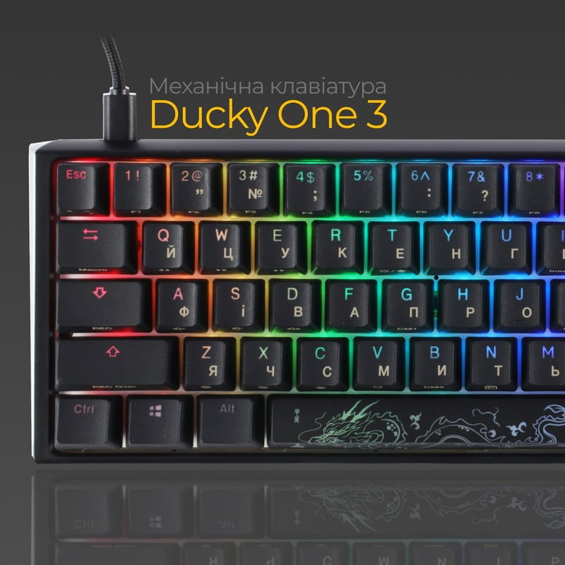 Клавіатура Ducky One 3 Mini Cherry MX Silent Red RGB UA USB Black (DKON2161ST-SUAPXCLAWSC1)