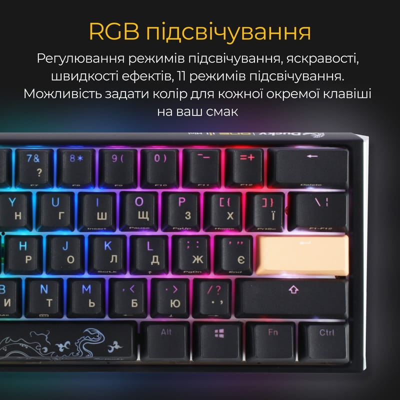 Клавіатура Ducky One 3 Mini Cherry MX Silent Red RGB UA USB Black (DKON2161ST-SUAPXCLAWSC1)