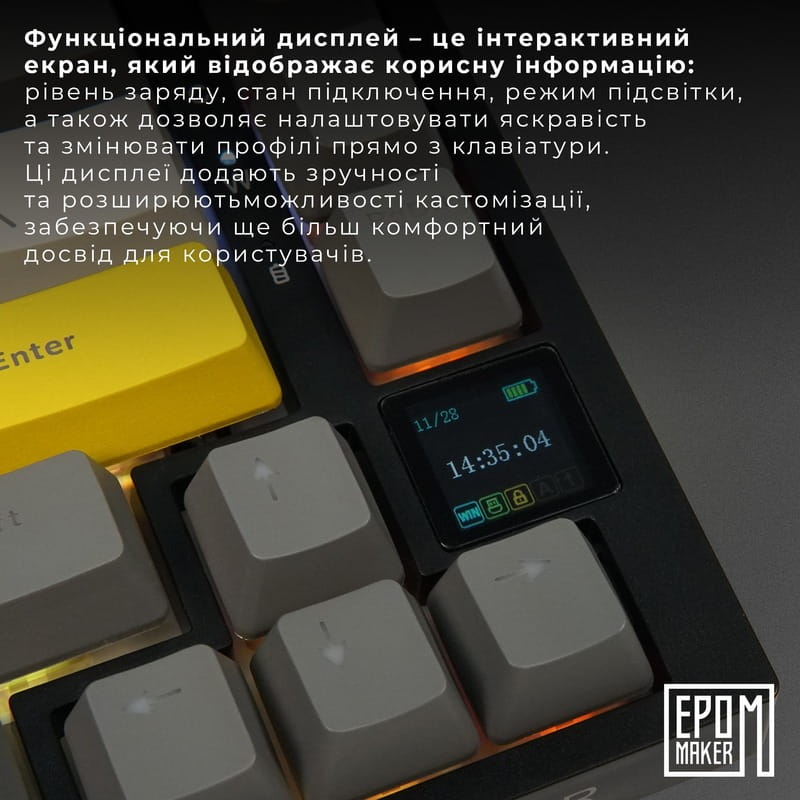 Клавіатура бездротова Epomaker AK820 Pro 75% Gift Switch Hot-Swap (2.4G/BT/USB) LCD Screen RGB UA Black (AK820-PRO-B-G)