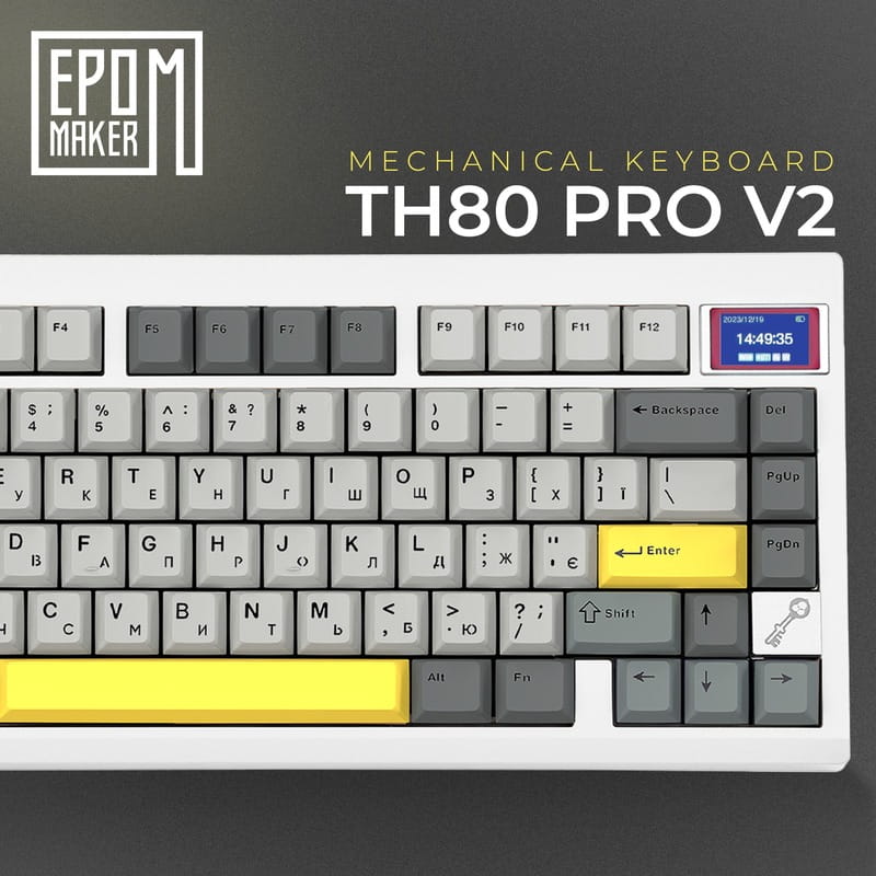 Клавіатура бездротова Epomaker TH80 Pro V2 75% Wisteria Tactile Switch Hot-Swap (2.4G/BT/USB) LCD Screen RGB UA White (TH80-PROV2-W-WT)