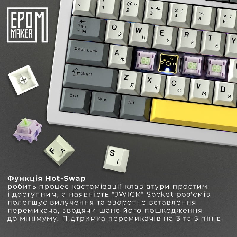 Клавіатура бездротова Epomaker TH80 Pro V2 75% Wisteria Tactile Switch Hot-Swap (2.4G/BT/USB) LCD Screen RGB UA White (TH80-PROV2-W-WT)