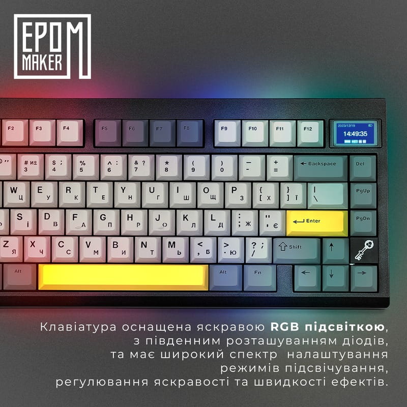 Клавиатура беспроводная Epomaker TH80 Pro V2 75% Sea Salt Silent Switch Hot-Swap (2.4G/BT/USB) LCD Screen RGB UA Black (TH80-PROV2-B-SS)