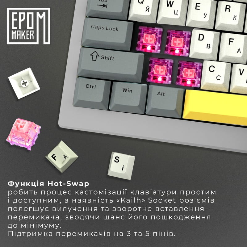 Клавіатура бездротова Epomaker Shadow-X 70% Flamingo Switch Hot-Swap (2.4G/BT/USB) LCD Screen RGB UA Black (SHX-B-F)