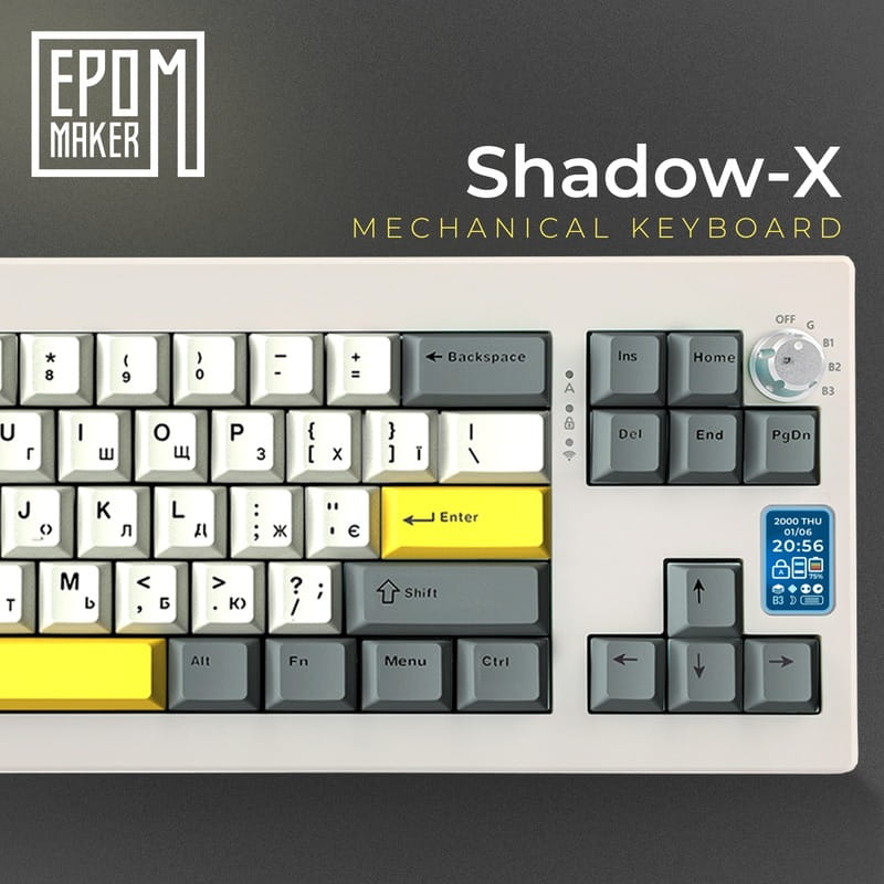 Клавіатура бездротова Epomaker Shadow-X 70% Wisteria Linear Switch Hot-Swap (2.4G/BT/USB) LCD Screen RGB UA White (SHX-W-WL)