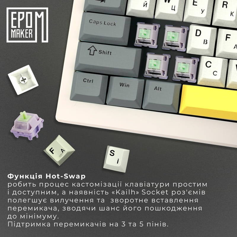 Клавіатура бездротова Epomaker Shadow-X 70% Wisteria Linear Switch Hot-Swap (2.4G/BT/USB) LCD Screen RGB UA White (SHX-W-WL)