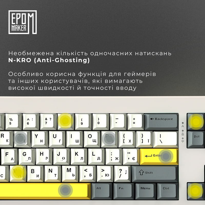 Клавіатура бездротова Epomaker Shadow-X 70% Wisteria Linear Switch Hot-Swap (2.4G/BT/USB) LCD Screen RGB UA White (SHX-W-WL)