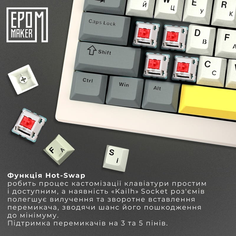 Клавіатура бездротова Epomaker Shadow-X 70% Mulan Switch Hot-Swap (2.4G/BT/USB) LCD Screen RGB UA White (SHX-W-M)