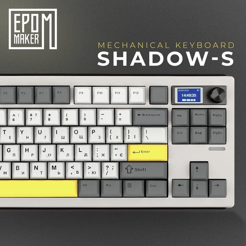 Клавіатура бездротова Epomaker Shadow-S TKL Mulan Switch Hot-Swap (2.4G/BT/USB) LCD Screen RGB UA White (SHS-W-M)