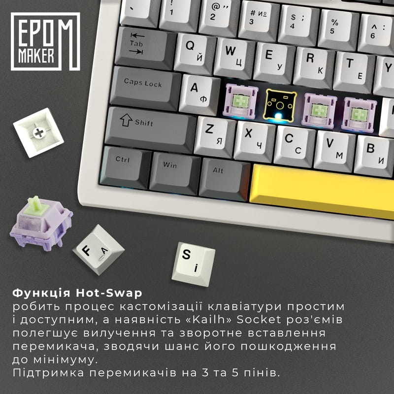 Клавіатура бездротова Epomaker Shadow-S TKL Mulan Switch Hot-Swap (2.4G/BT/USB) LCD Screen RGB UA White (SHS-W-M)