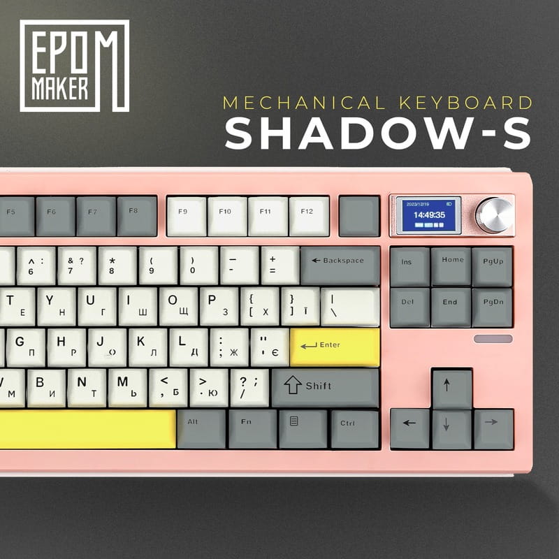 Клавіатура бездротова Epomaker Shadow-S TKL Wisteria Linear Switch Hot-Swap (2.4G/BT/USB) LCD Screen RGB UA Pink (SHS-P-WL)