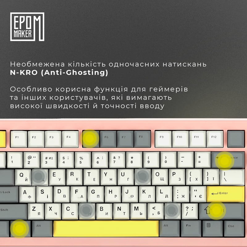 Клавіатура бездротова Epomaker Shadow-S TKL Wisteria Linear Switch Hot-Swap (2.4G/BT/USB) LCD Screen RGB UA Pink (SHS-P-WL)