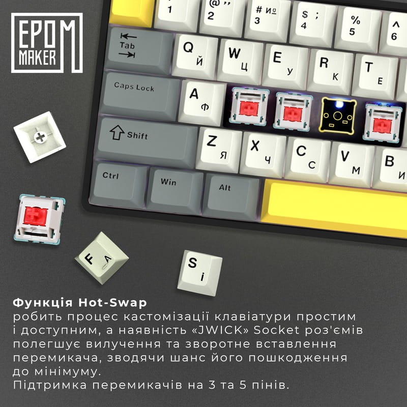 Клавіатура бездротова Epomaker EP64 60% Mulan Switch Hot-Swap (2.4G/BT/USB) RGB UA Black (EP64-B-M)